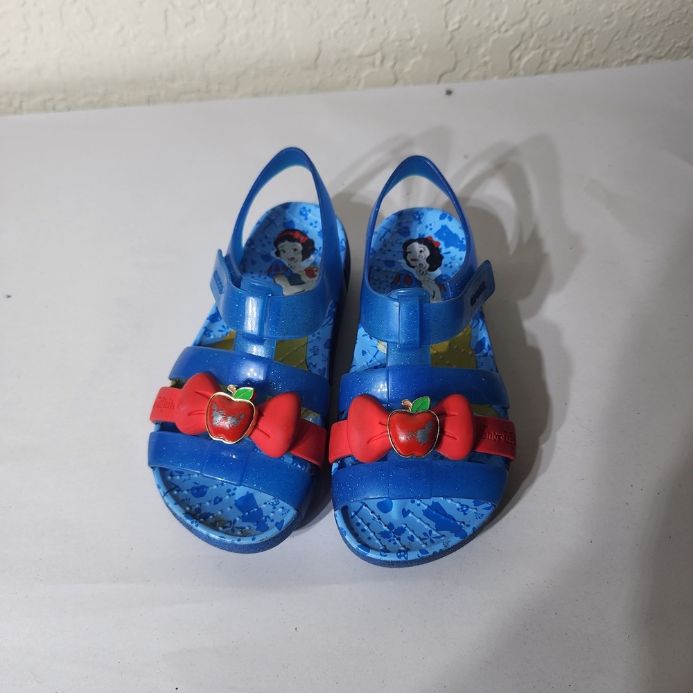 Crocs‎ Disney Snow White Blue Glitter Jelly Sandals Kids C11 Red Bow Apple Charm